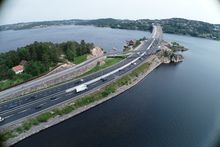 Aerial photo of bridge crossing water